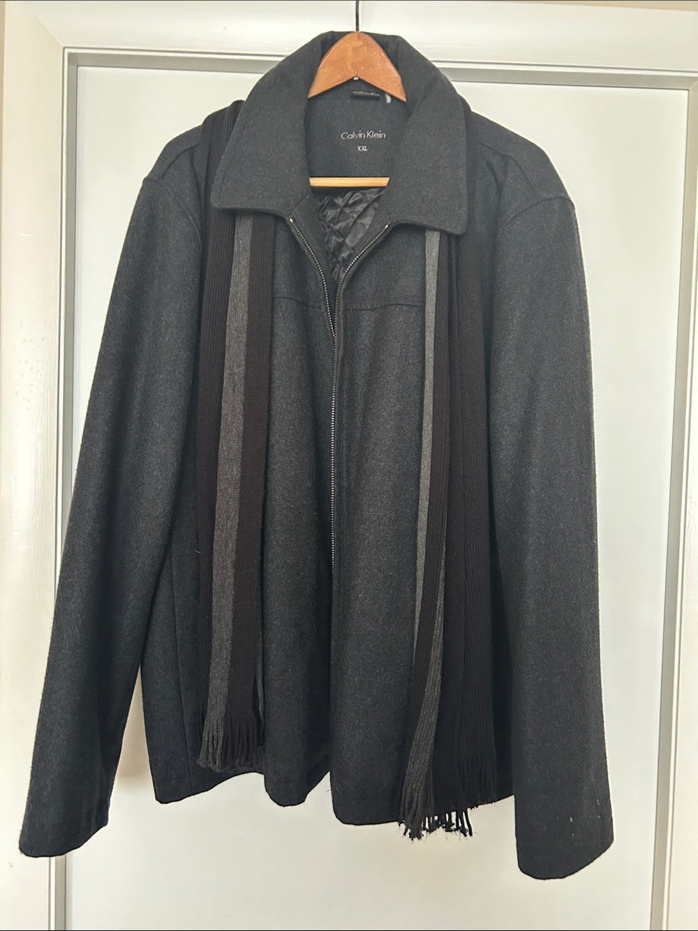 Calvin Klein Dark Gray Wool Zip-Front Pea Coat